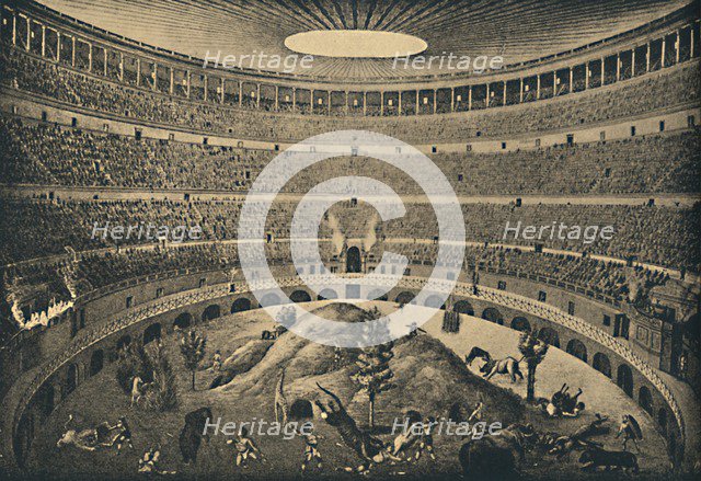 'Roma - Colosseum - Reconstruction of a hunt of wild animals', 1910. Artist: Unknown.