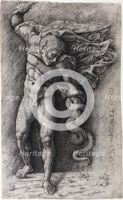 Faun Attacking a Snake, c.1500. Creator: School of Andrea Mantegna.