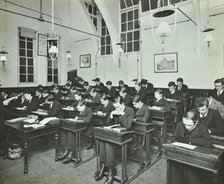 Civil Service class for male students, Hammersmith Commercial Institute, London, 1913.  Artist: Unknown.
