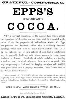 Advertisement for Epps’s (Breakfast) Cocoa, 1890. Creator: Unknown.