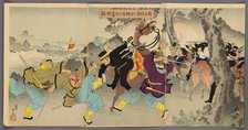 Lieutenant Commander Sakakibara Fighting Bravely to the South of Ximucheng..., 1895. Creator: Adachi Ginko.
