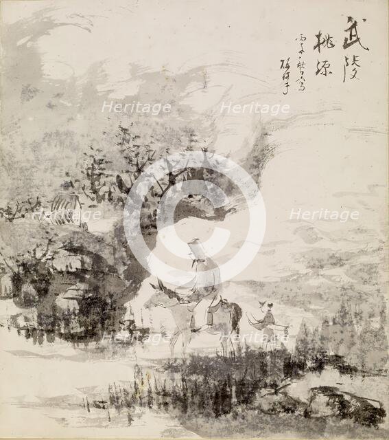 Mounted Figure in Landscape, 1900-1950. Creator: Unknown.