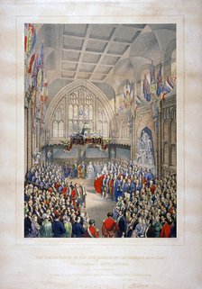 Visit of Napoleon III and the Empress Eugenie of France, Guildhall, City of London, 1855.  Artist: T Turner
