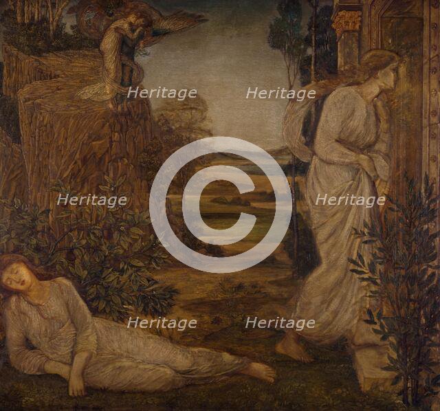 Cupid and Psyche - Palace Green Murals - Zephyrus Bearing Psyche to the Mountain, 1881. Creator: Sir Edward Coley Burne-Jones.