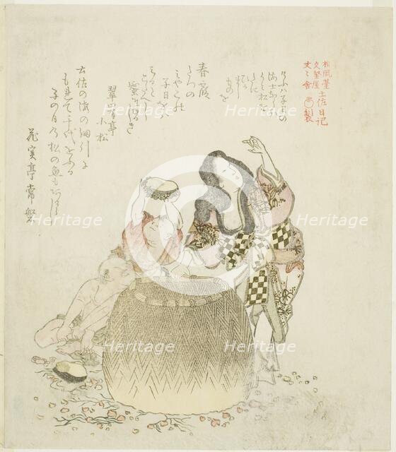 Woman and two boys gathering abalone, from the series "The Tosa Diary (Tosa nikki)", Japan, 1810s. Creator: Kubo Shunman.