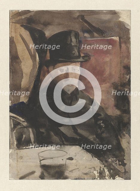 Seated man in a top hat in a cafe, c.1876-c.1924. Creator: Gerrit Willem Dijsselhof.