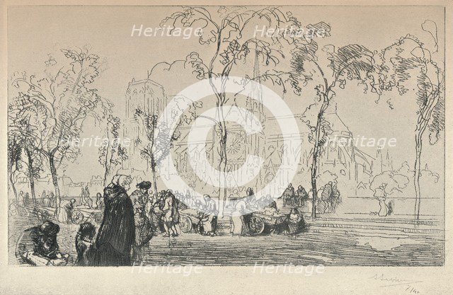 'Notre Dame viewed from the Quai Montebello', 1915. Artist: Auguste Lepere.