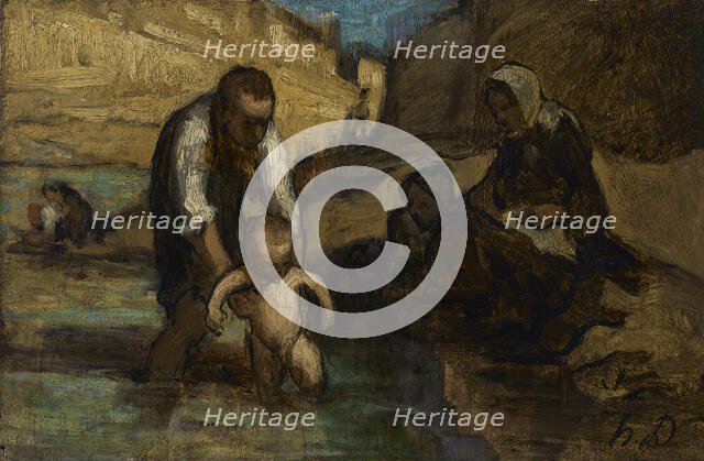 The first bath, c1852. Creator: Daumier, Honoré (1808-1879).