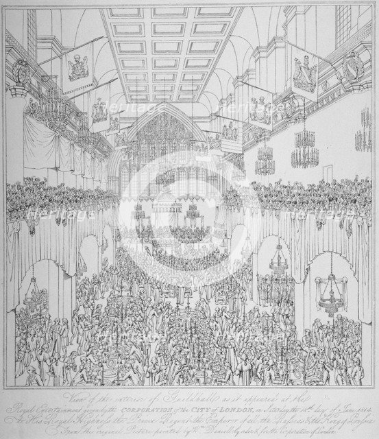 Banquet at the Guildhall, City of London, 1814 (1815).                                         Artist: Anon