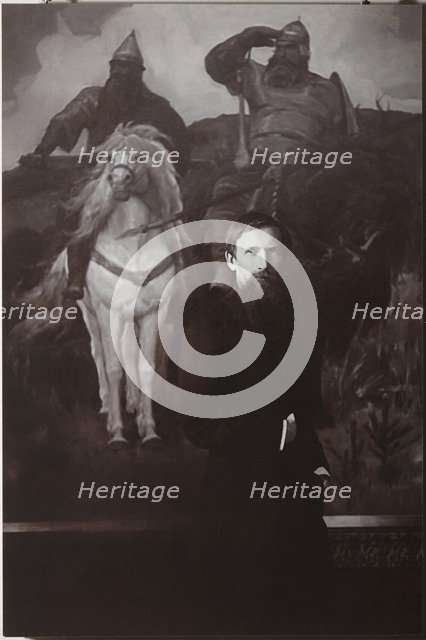 Viktor Vasnetsov before his painting Bogatyrs. Artist: Anonymous  