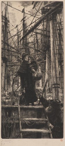Emigrants (Woman with Child Disembarking from Sailboat), 1880. Creator: Tissot, James Jacques Joseph (1836-1902).
