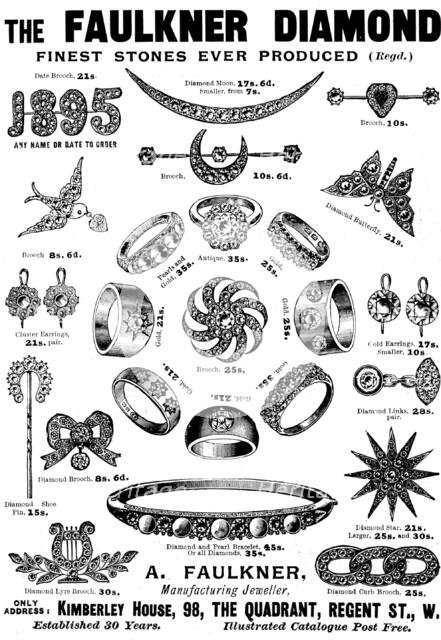 Advertisement for A. Faulkner, Manufacturing Jeweller, 1895. Creator: Unknown.