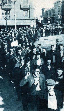 Spanish Civil War, 1936-39. Foreigner volunteers upon arrival to Barcelona to fight alongside the…