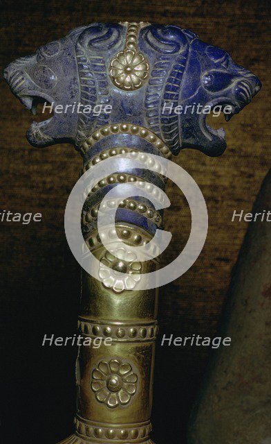 Detail of an Achaemenid gold and lapis lazuli staff. Artist: Unknown