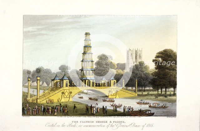 The Chinese bridge and pagoda, erected in St James's Park, London, 1814. Artist: Matthew Dubourg