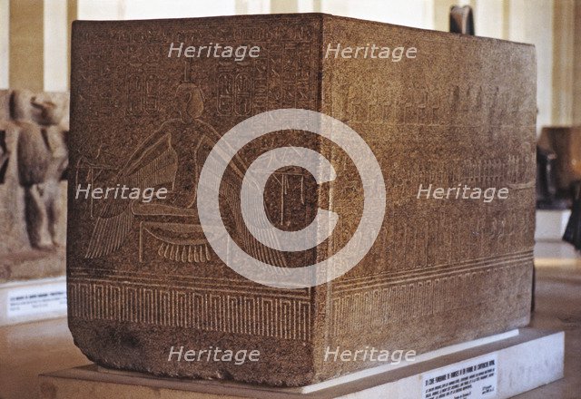 Sarcophagus of Ramses III with the image of goddess Isis and Nephthis, made in granite, from the …