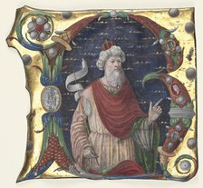 Initial R from a Choral Book with King David(?), c. 1470-1480. Creator: Guglielmo Giraldi del Magri [or del Magro] (Italian), attributed to.