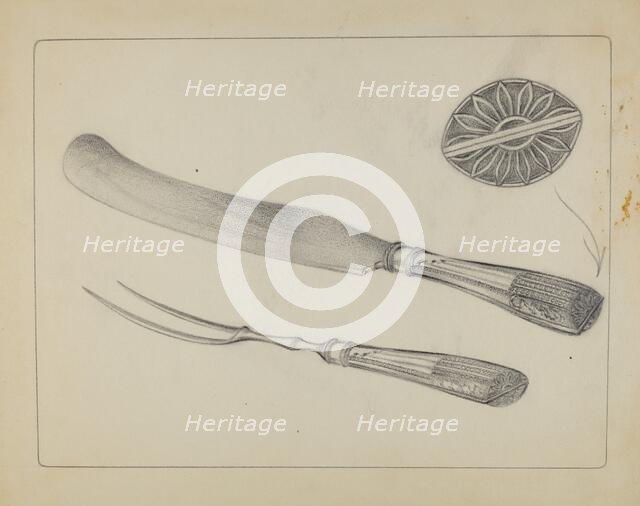 Silver Knife and Fork, c. 1935. Creator: A. Zimet.