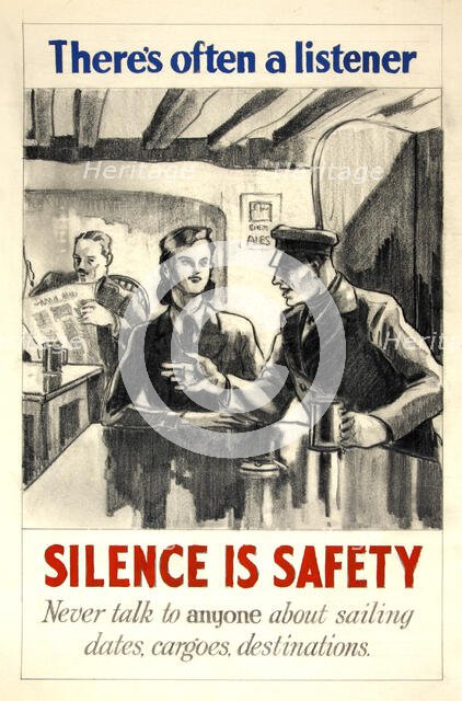 'There's often a listener. Silence is safety. Never talk to...', WWII poster, between 1939 and 1946. Creators: Central Office of Information, Unknown.