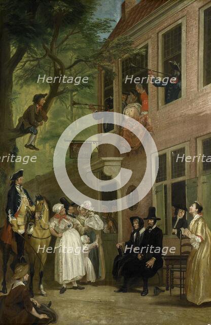 Misled: The Ambassador of the Rascals Exposes himself from the Window of 't Bokki Tavern in the Haar Creator: Cornelis Troost.