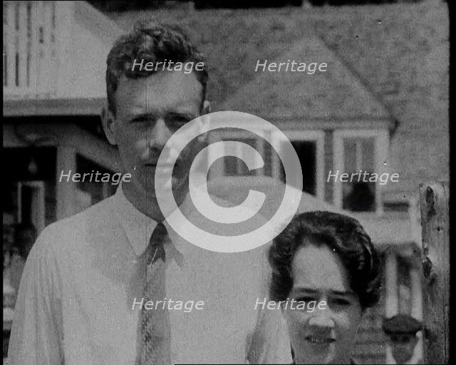 American Aviator Charles Augustus Lindbergh and His Wife Anne Morrow Lindbergh Posing..., 1930s. Creator: British Pathe Ltd.