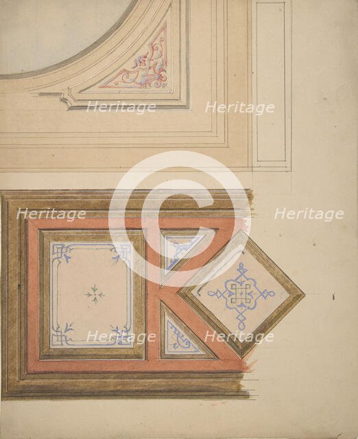 Designs for a ceiling and painted panel, 1830-97. Creators: Jules-Edmond-Charles Lachaise, Eugène-Pierre Gourdet.