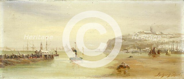 The Lighthouse Outside Cardiff Docks, 1880.  Creator: Richard Short.