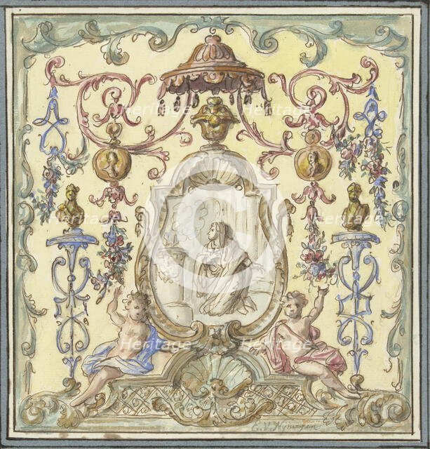 Ornament with sacrificial Vestal Virgin, 1677-1755. Creator: Elias van Nijmegen.