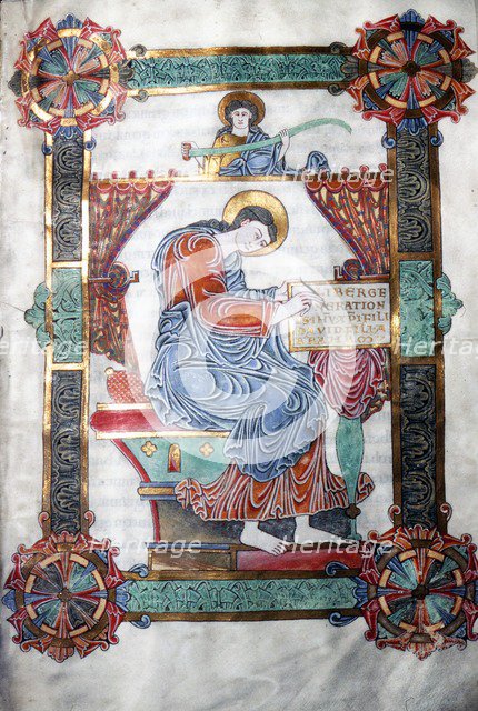 St. Matthew writing his Gospel,  Anglo-Saxon work,  c1062-65.  Artist: Unknown.