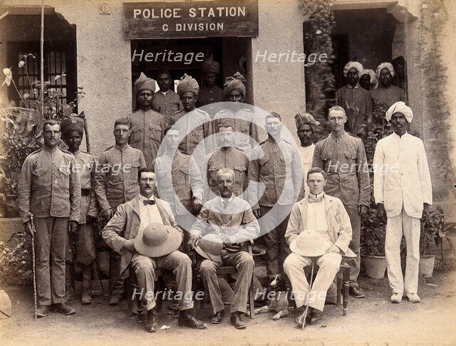 Staff from the Rambagh section of the Karachi Plague Committee, standing outside the police..., 1897 Creator: Unknown.