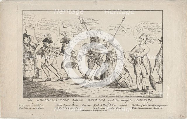 The Reconciliation Between Britannia and Her Daughter America, May 11, 1782. Creator: Thomas Colley.