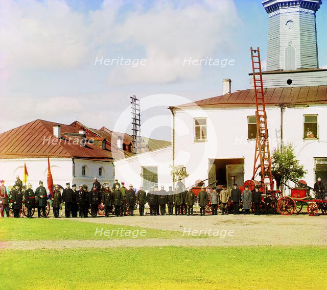 Fire squad in the city of Vytegra [Russian Empire], 1909. Creator: Sergey Mikhaylovich Prokudin-Gorsky.