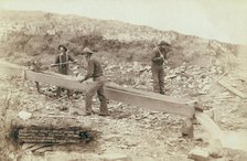 Gold Dust Placer mining at Rockerville, Dak Old timers, Spriggs, Lamb and Dillon at work, 1889. Creator: John C. H. Grabill.
