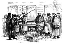 Sketches in St. Petersburg: cheesemonger's shop...where the mine was discovered, 1881.  Creator: Unknown.