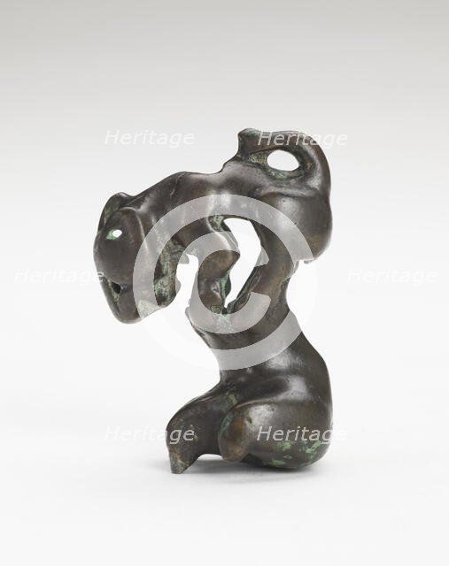 Ornament in the form of a feline-like animal on a foot-shaped stand, Han dynasty, 206 BCE-220 CE. Creator: Unknown.