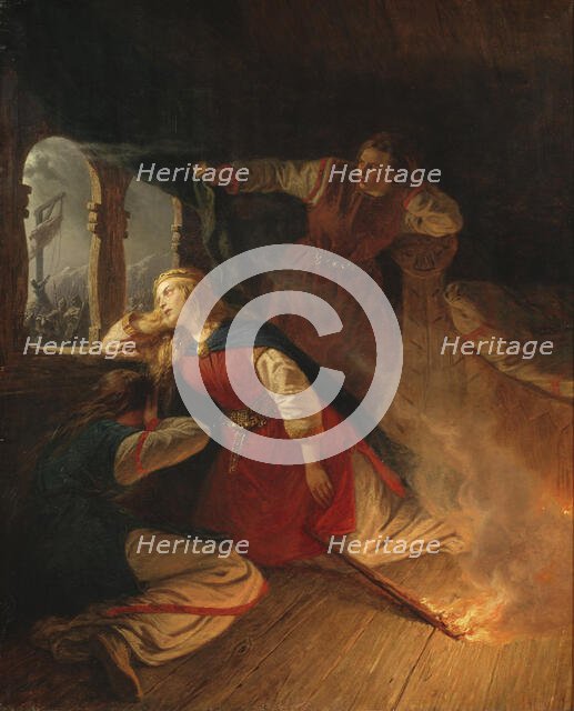 Signe Seeks Death in the Flames of Her Bower, mid-late 19th century. Creator: Vilhelm Wallander.