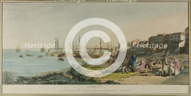 Margate, Inner View of the Pier, Bathing Rooms, and taken from the Shipwrights, June 1, 1805. Creator: John Raphael Smith.