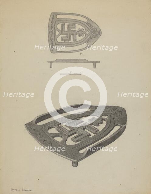 Pa. German Flat-iron Holder, c. 1938. Creator: Gordon Sanborn.