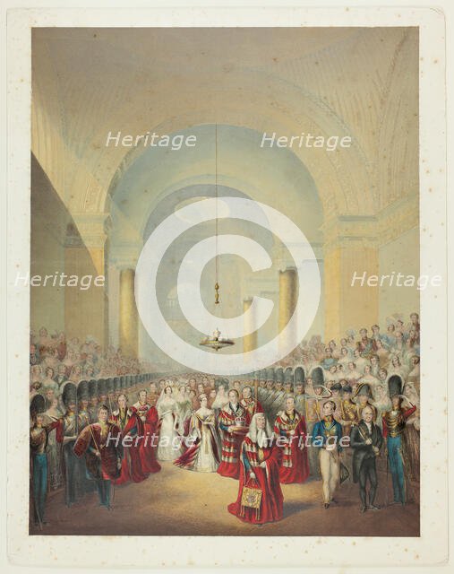 Arrival of Her Most Gracious Majesty at House of Lords to Open First Parliament of her Reign, n.d. Creator: George Baxter.