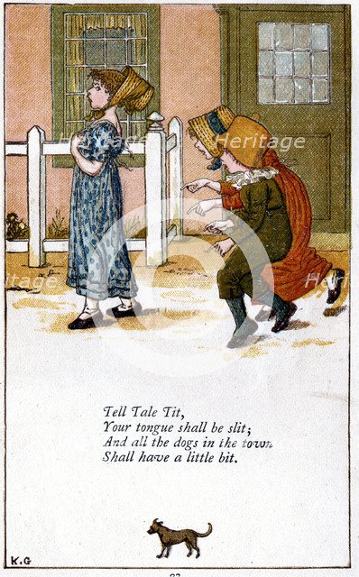 Illustration for 'Tell tale tit/your tounge shall be slit', Kate Greenaway (1846-1901). Artist: Catherine Greenaway
