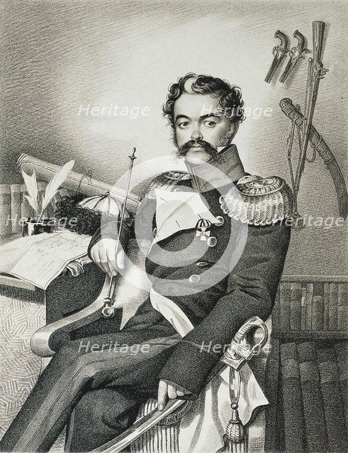 Portrait of Denis Davydov (1784-1839), soldier and poet, early 19th century.  Creator: Hampeln, Carl, von (1794-after 1880).