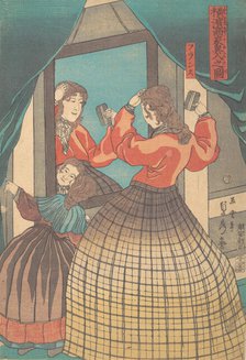 French Woman and Girl, from the series Foreign Merchants in Yokohama, 1861. Creator: Sadahide Utagawa.