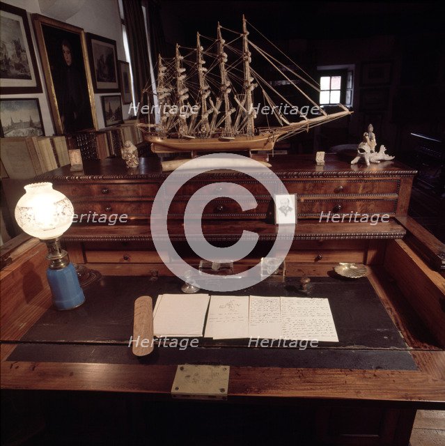 Workbench of D. Pio Baroja (1872-1956), Spanish novelist, preserved as he left before his death a…