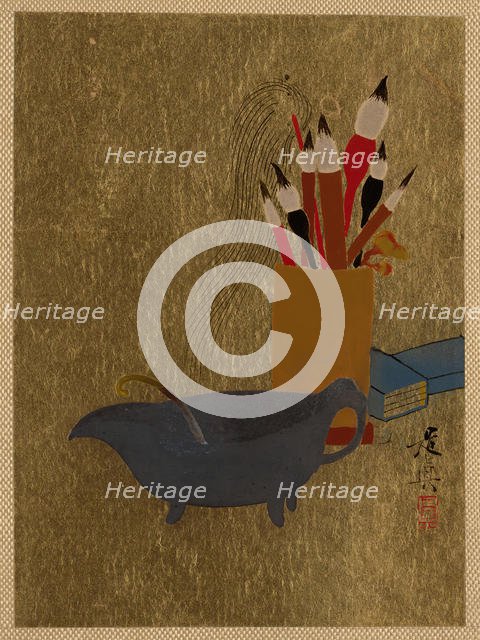 Kettle and Box with Paint Brushes, 1882. Creator: Shibata Zeshin.