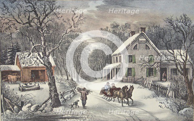American Homestead -  Winter, pub. 1868, Currier & Ives (Colour Lithograph)