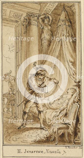 Second Day, Seventh Story: The Duke of Athens Contemplating the Sleeping Princess..., c. 1757. Creator: Hubert Francois Gravelot.