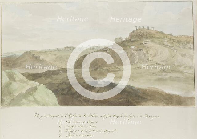 View near the church of Saint Blaise, built on the remains of the temple of Demeter..1778. Creator: Louis Ducros.