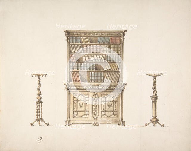 Design for a Bookcabinet and Two Pedestals (Verso: sketch), early 19th century. Creator: Anon.