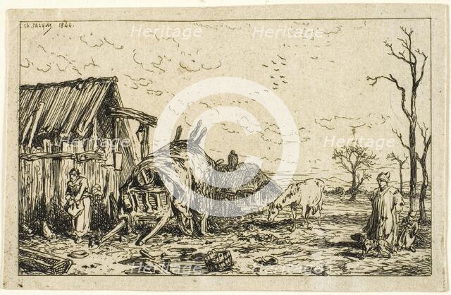 Landscape with Unhitched Cart, 1844. Creator: Charles Emile Jacque.