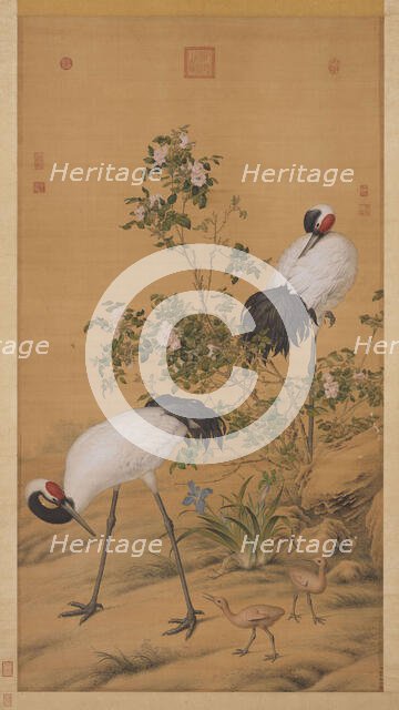 Pair of Cranes in the Shade of Flowers. Creator: Castiglione, Giuseppe (1829-1908).